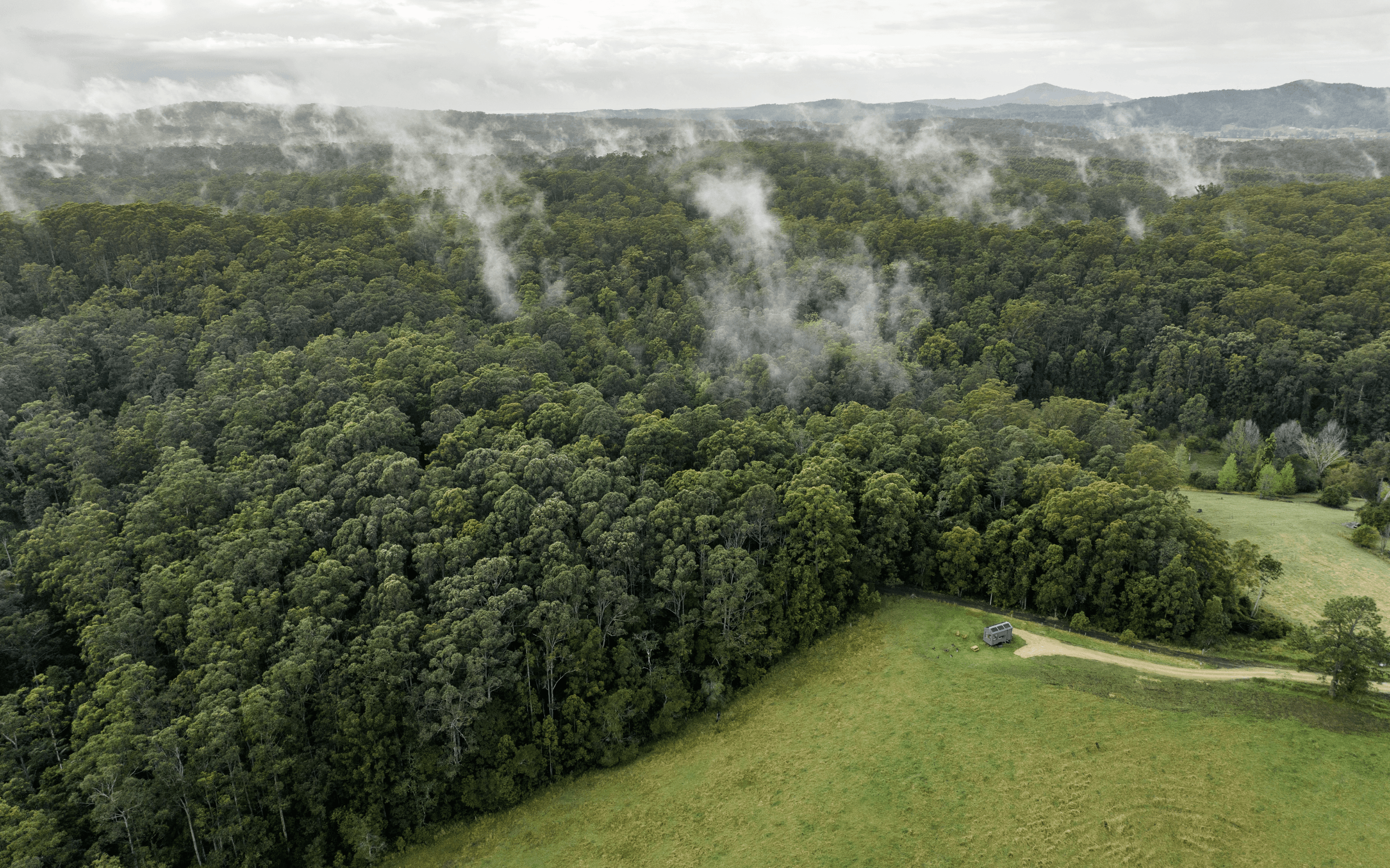 Drone image of a tiny house in Bellingen New South Wales.